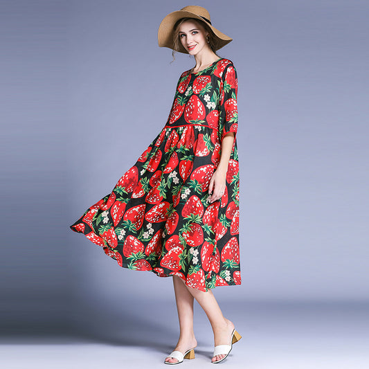 FREE SHIPPING!! Plus size women's  summer new style r strawberry print dress