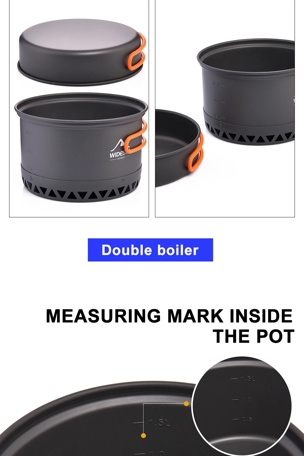 Free Shipping!! Widesea Camping 1.3L 2.3L Cookware Outdoor Cooking Set Heat Cooker Travel Tableware Pot Kettle Tourist Kitchen Utensil Equipment