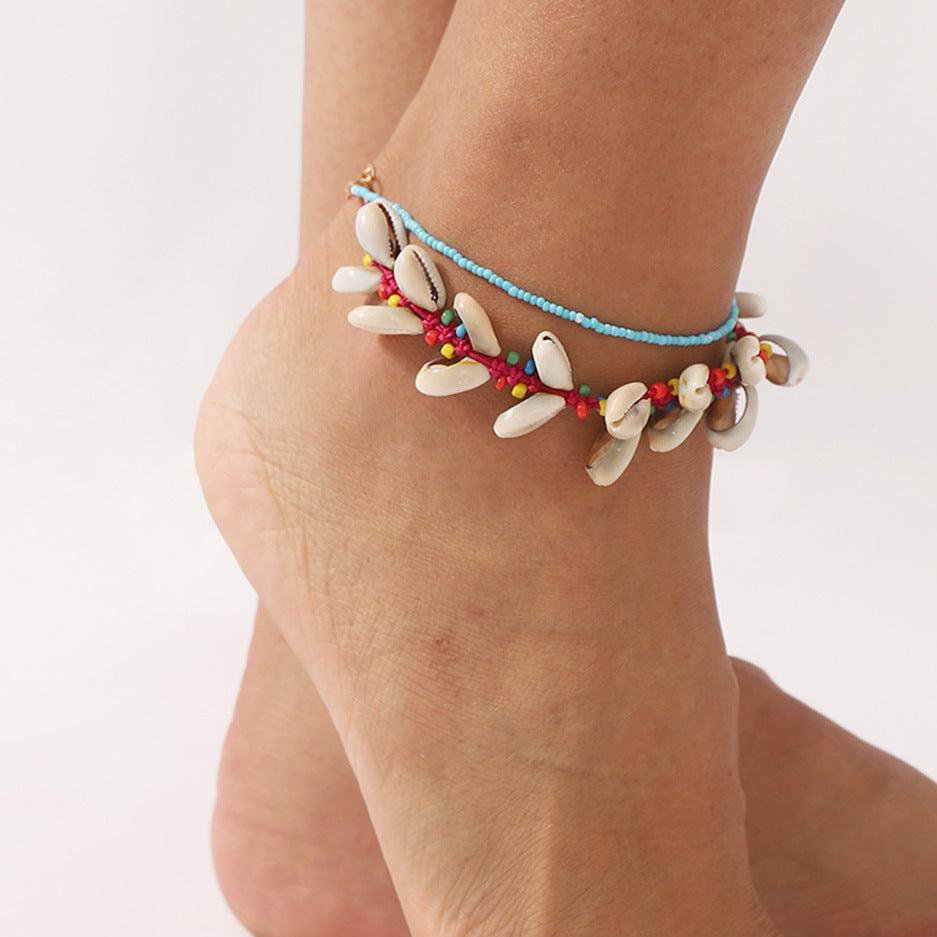 FREE SHIPPING!! New European and American Bohemian Handmade Beaded Anklet Summer Vacation Ocean Shell Braided Foot Decoration