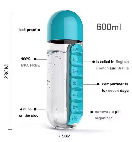 FREE SHIPPING!! New Design 2 in 1 Water Bottle with 7 day Pill box